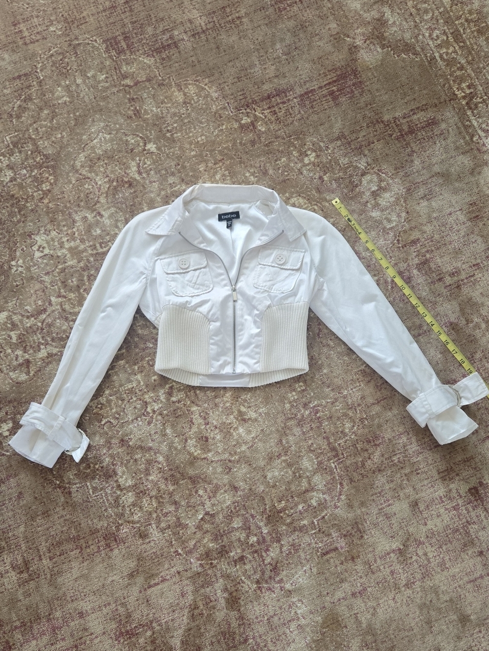 Vintage bebe White Cropped Utility Zip Jacket